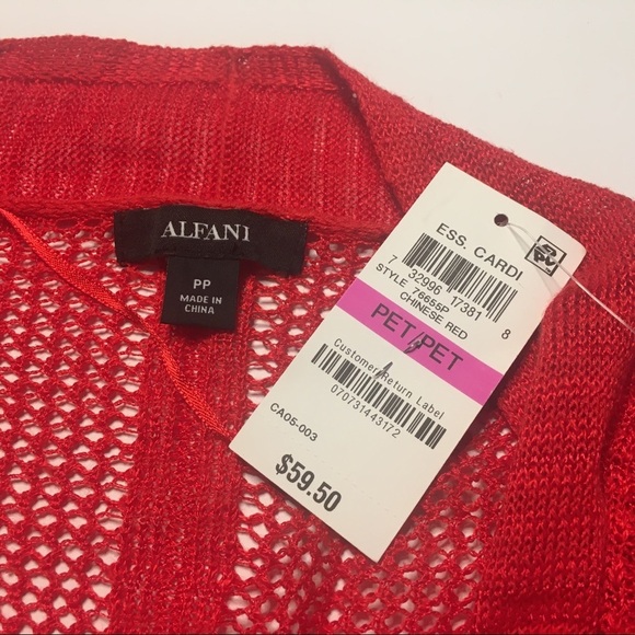 Alfani Red Lace Knit Linen Long Sleeve Cardigan XSP Extra Small Petite XS - Picture 5 of 9